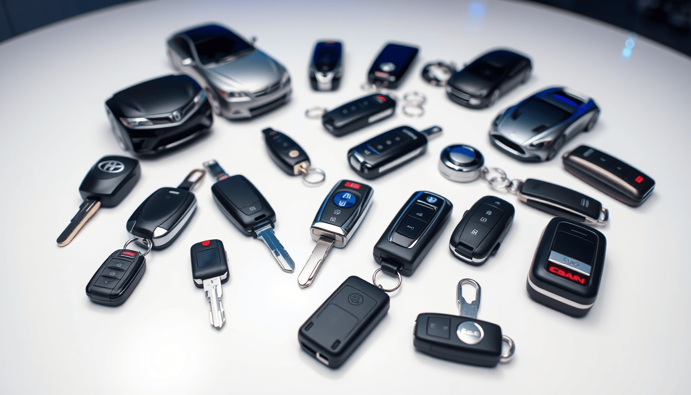 Collection of vehicle keys and fobs