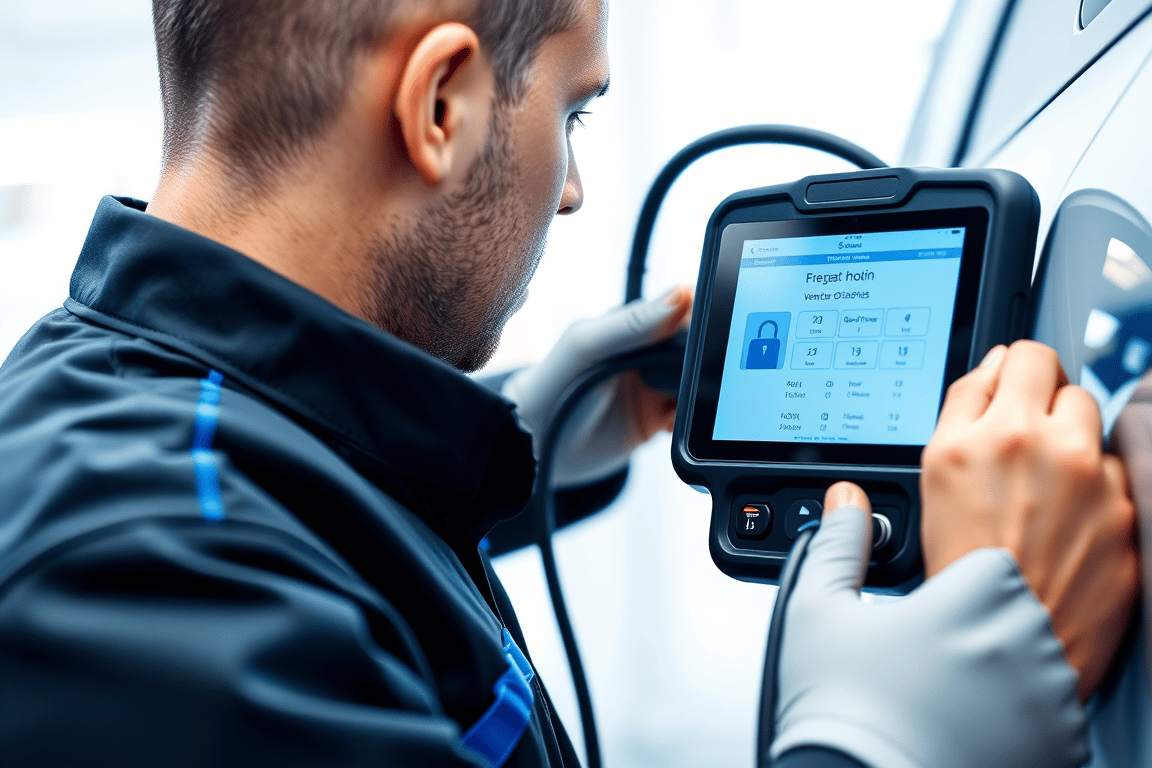 Technician using diagnostic equipment